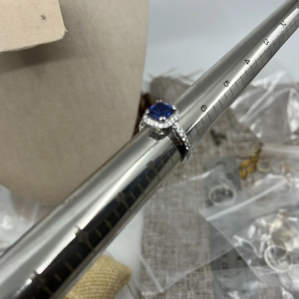 Sterling Silver 925 ๐ Blue Sapphire CZ Halo Ring - Size 7 - Picture 16 of 17